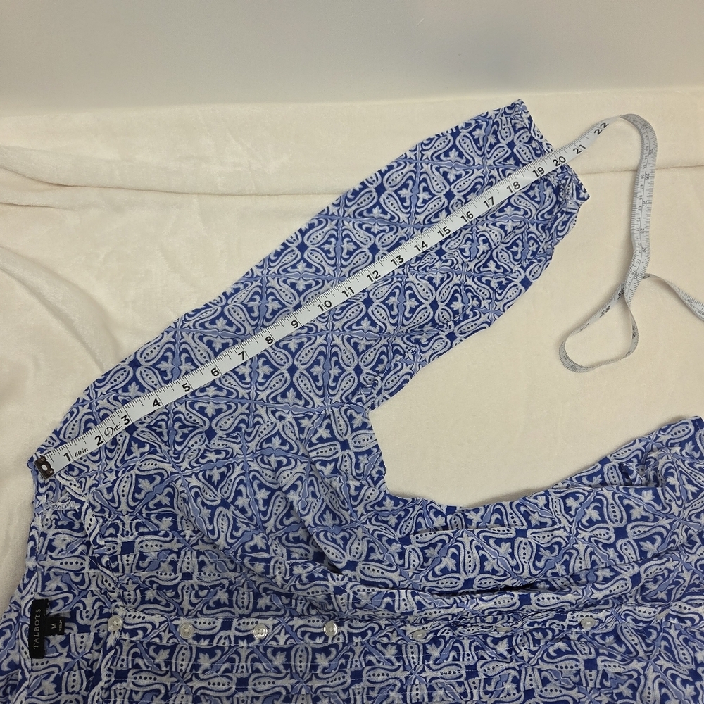 SOLD  Talbots Woman Medium Tunic Blouse Blue 3/4 Sleeve Button Front Boho Cotton - Picture 13 of 16